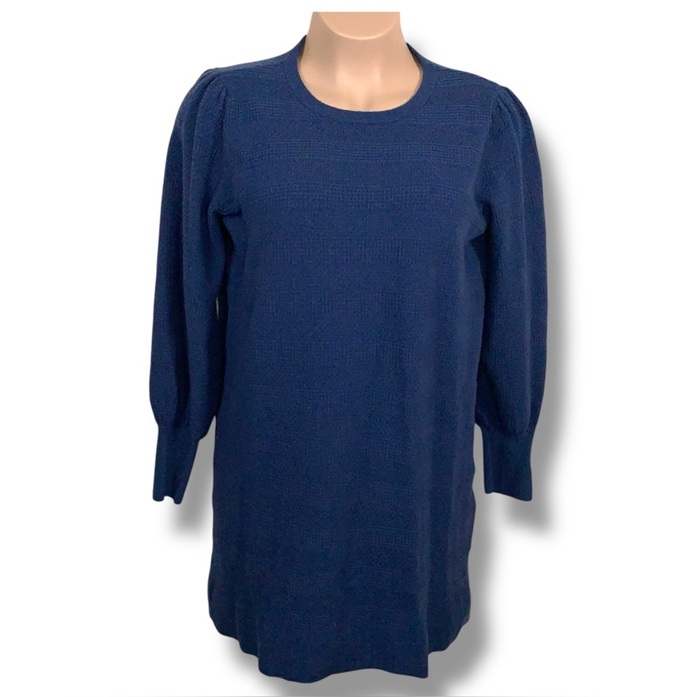 XL Dalia Blue Long Sleeve Dress Stretch Tunic Textured Casual